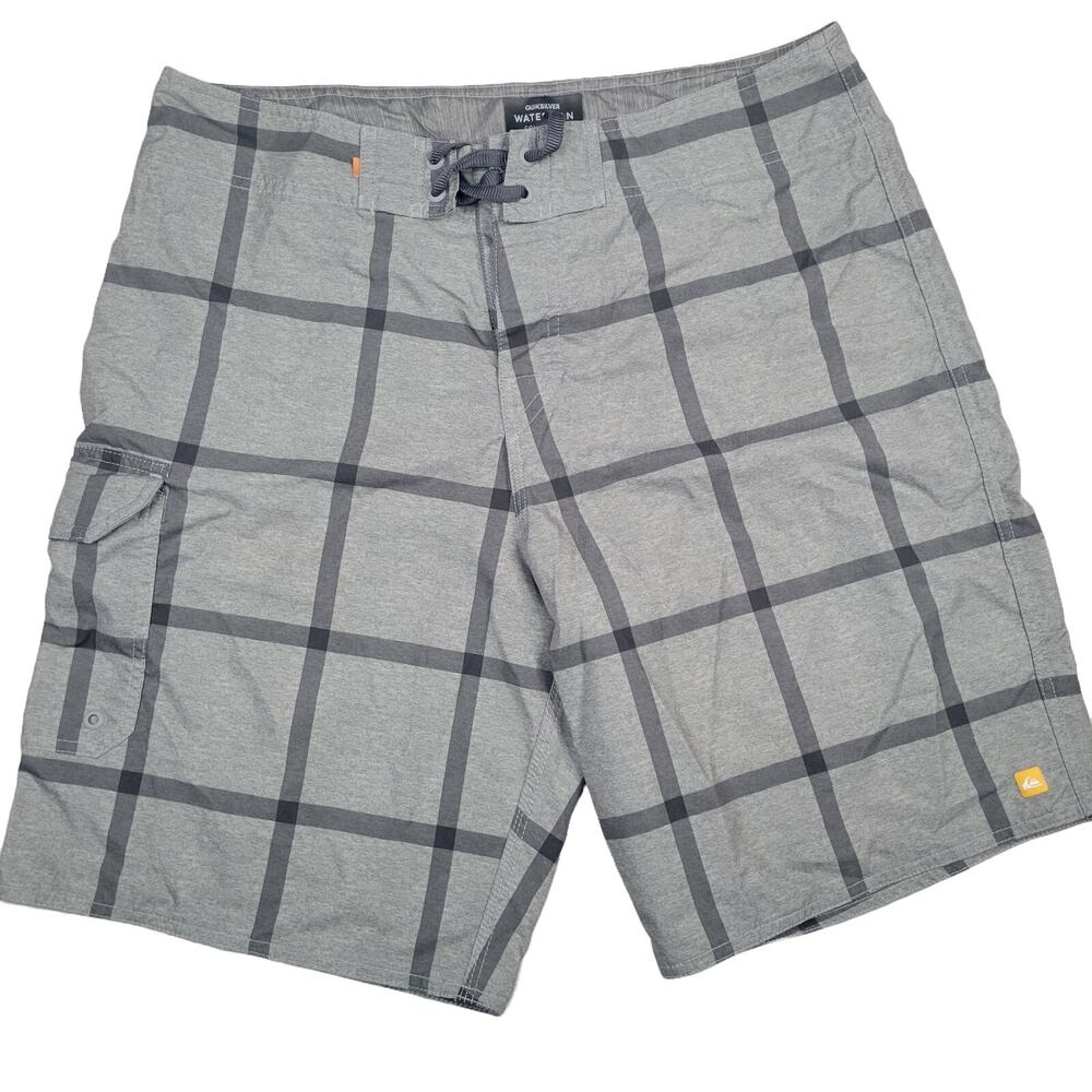 Quiksilver Mens Boardshorts Size 32 Waterman Collection Primetime Gray Check 9"
